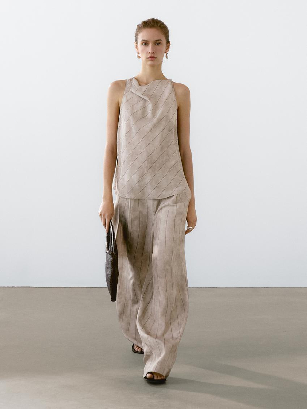 Massimo Dutti Брюки прямого кроя в полоску, дымчатый