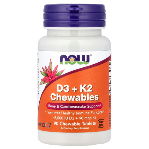 NOW Foods, D3 и K2, жевательные таблетки, 90 жевательных таблеток