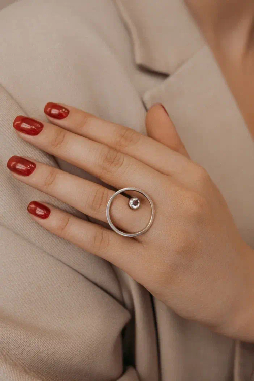 Кольцо крупное ''Круг'' с горным хрусталём