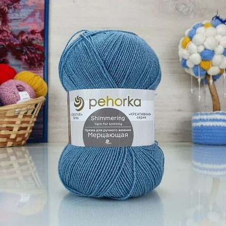 Мерцающая пряжа Пехорка 96%акрил 4%метанит 5х100г/430м 39 сероголубой
