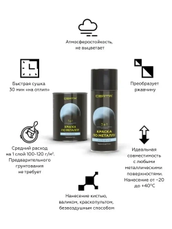 Аэрозольная краска CERTA 3 в 1, грунт-эмаль по металлу, по ржавчине, быстросохнущая, матовое покрытие, черная, RAL 9005, 0.27 кг