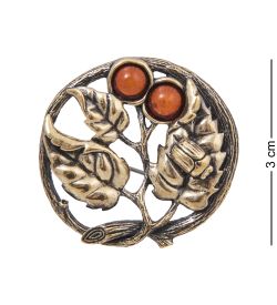 AM-4069 Брошь «Сирень Круг» (латунь, янтарь)