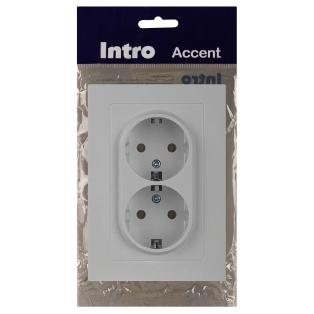 Розетка Intro Accent 6-205-01 2X2P+E Schuko, 16А-250В, IP20, СУ, AL/CU, белый