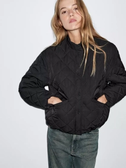 Massimo Dutti Короткий непромокаемый стеганый бомбер, черный