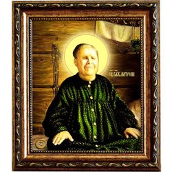 Икона Святой Матроны Московской на холсте с мощевиком.