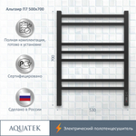 Полотенцесушитель электрический Aquatek (Акватек) Альтаир П7 500х700 мм, черный муар, подключение скрытое к сети электропитания / электропровод с вилкой, с терморегулятором и таймером quick touch, нержавеющая сталь AISI 201, гарантия 5 лет
