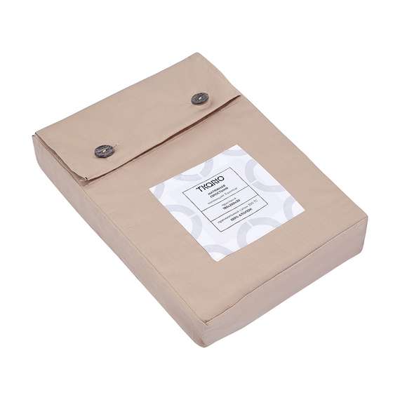 Простыня на резинке из премиального сатина бежевого цвета из коллекции essential,  180х200х30 см