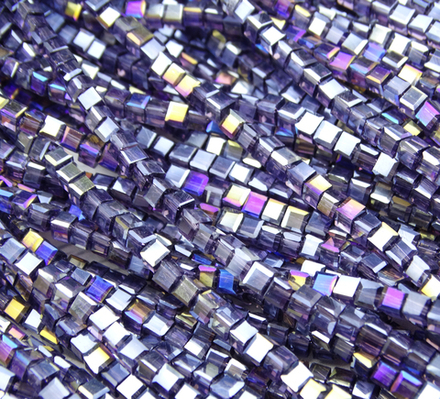 БВ031ДС3 Хрустальные бусины квадратные, цвет: фиолетовый AB прозрачный, 3 мм, кол-во: 63-65 шт.