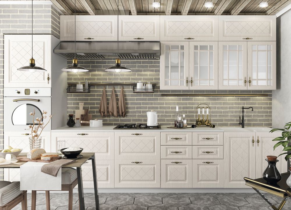 Модульный кухонный гарнитур «Гранд» 3500мм (Крем), ЛДСП/МДФ, ДСВ Мебель