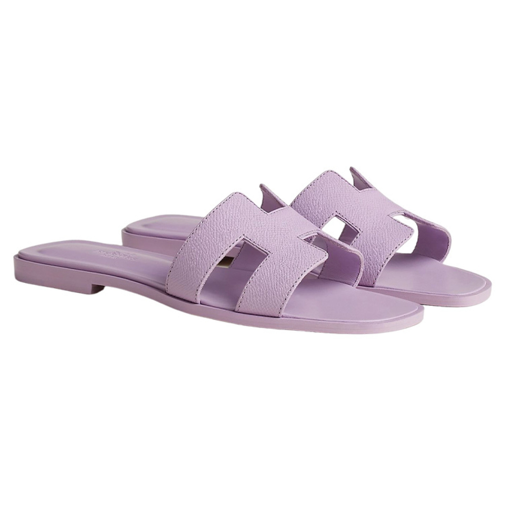 Hermes Oran calfskin one-word fashion sandals women's pink, H202272Z 3D