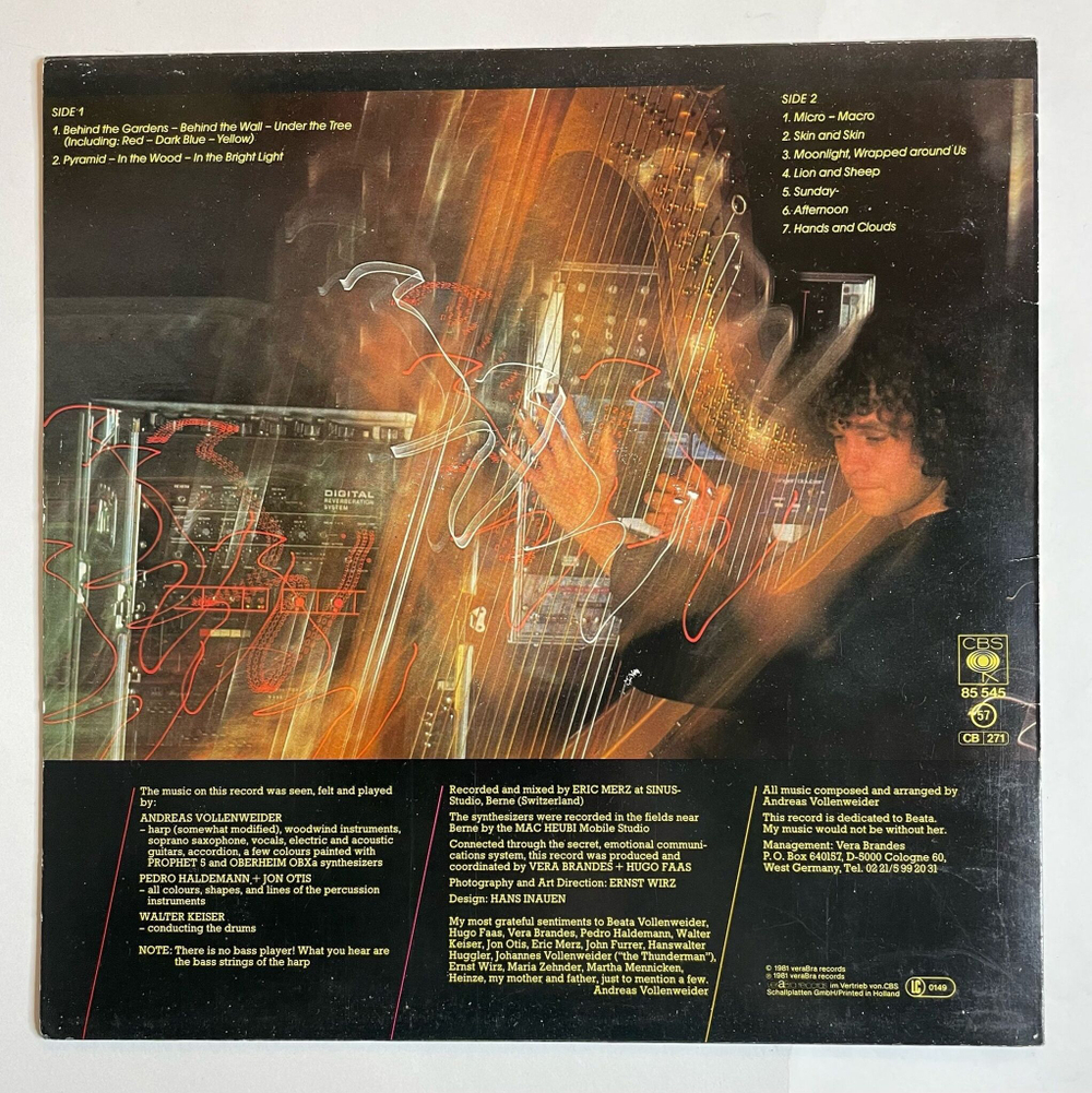 Винтажная виниловая пластинка LP Andreas Vollenweider Behind The Gardens Behind The Wall Under The Tree (Germany 1981)