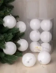 Набор пластиковых шаров Анет 80 мм., белый глянцевый, 6 шт., ЕлкиТорг (150334)