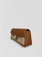 Сумка 5885-8 комбинированная с вышитым узором и застежкой со стразами