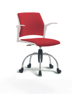 Кресло Rewind каркас хромированный, пластик белый, база паук хромированная, с открытыми подлокотниками, сидение и спинка красные