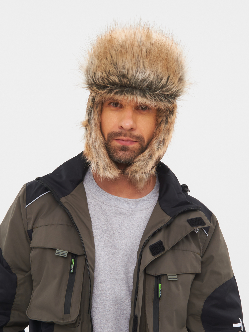 Шапка ушанка с маской Huntsman Евро Енот (Taslan, Коричневый)