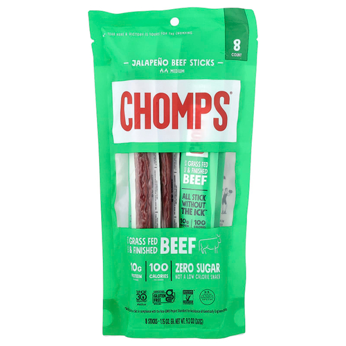 Chomps, говяжья палочка из халапеньо, средняя, 8 палочек по 32 г (1,15 унции)