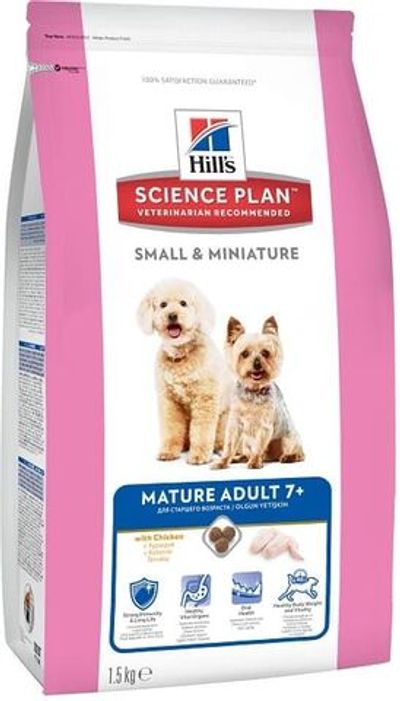 Сухой корм Hill's Science Plan Small & Miniature для собак мелких пород старше 7 лет с курицей, Пакет 1,5 кг