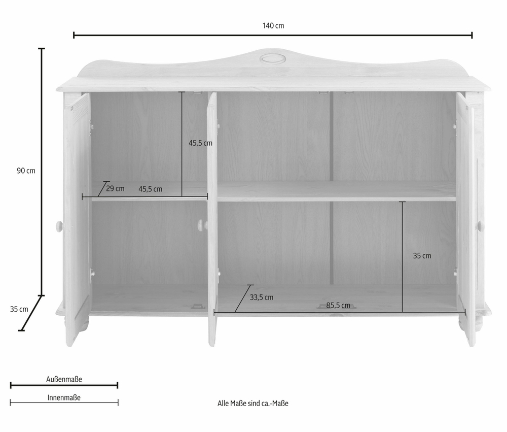 Комод Адель трехдверный из массива сосны, белый/черри