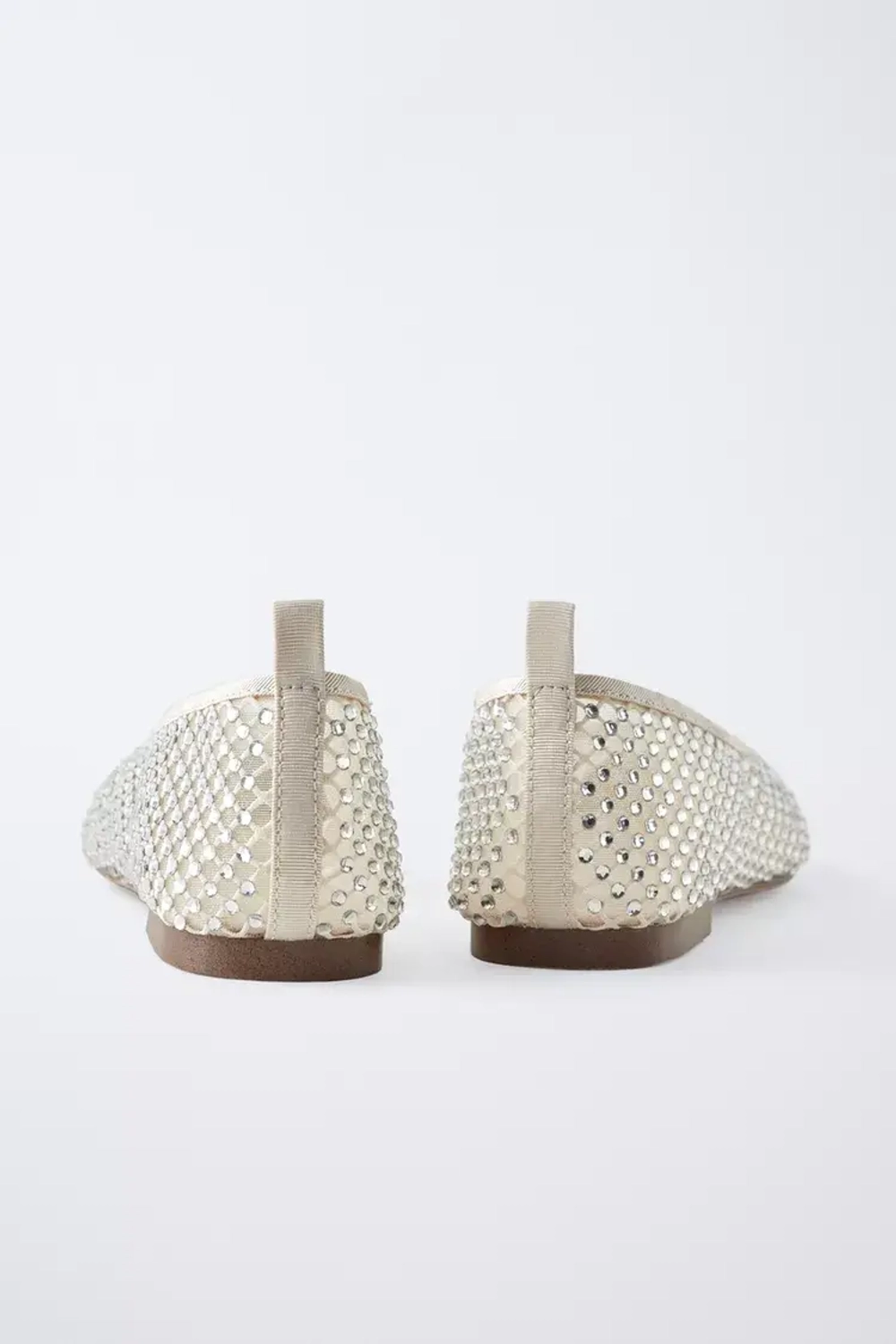 ZARA БАЛЕТКИ СО СТРАЗАМИ, ЭКРЮ