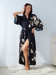 Халат женский шелковый AMELIA черная