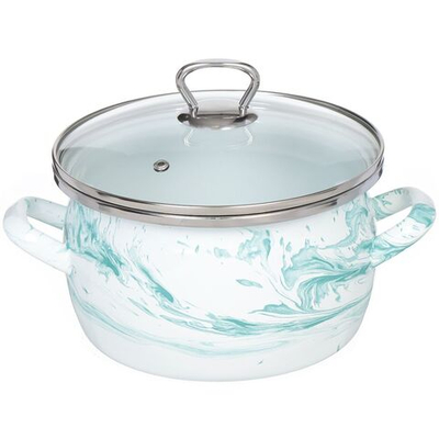 Кастрюля сталь, эмал, 3 л, с крыш, Сантэкс, Шейк бело-бирюзовая, 1-2430111, индукц