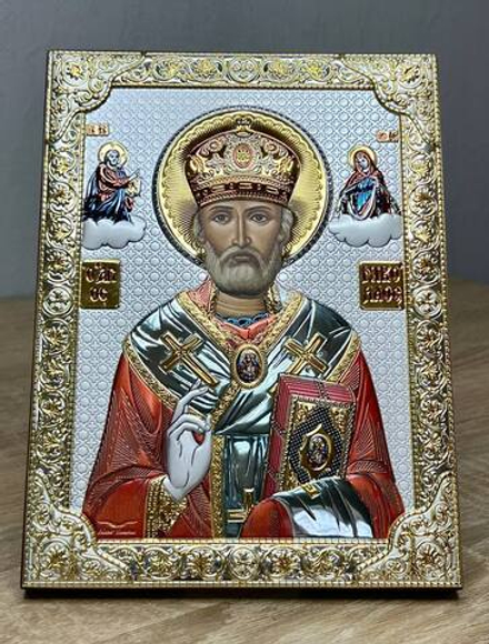 Николай Чудотворец, икона прямоугольная без рамки, красное дерево, эмаль 150х200