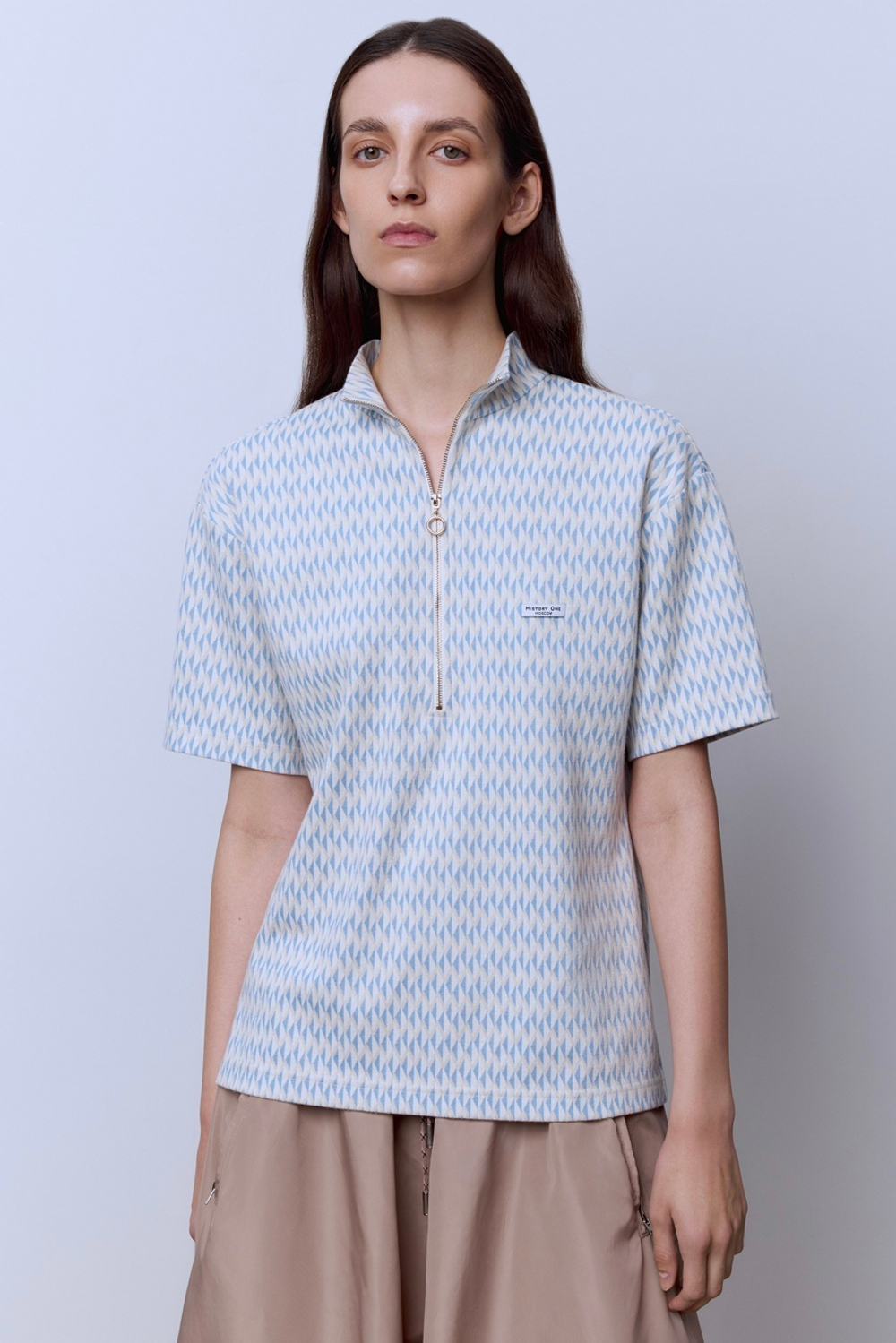 Поло на молнии из джерси жаккард