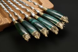 Подарочный набор шампуров "Премиальный", Карельская береза, чехол из натуральной кожи