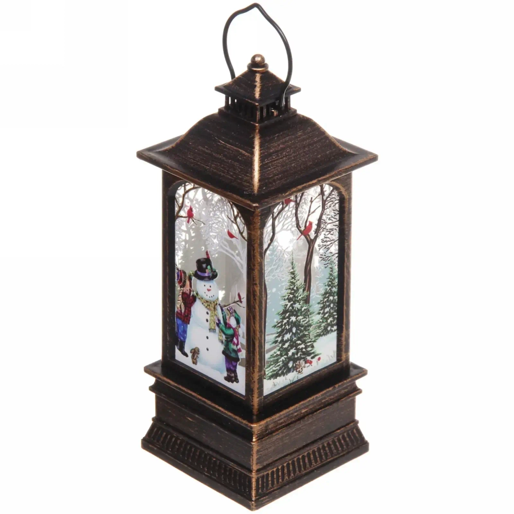 Сувенир с подсветкой «Фонарь с сказочным снеговиком» 5.5*5.5*12.5 см (3хAG13)