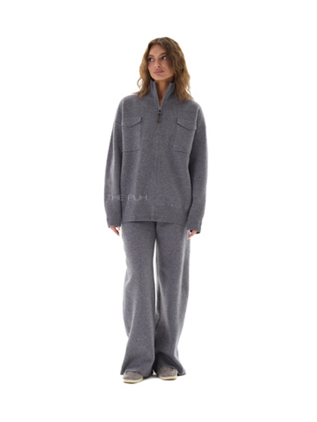 Трикотажный костюм с карманами темно-серого цвета