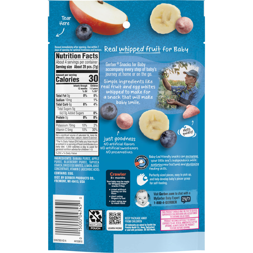 Gerber, Natural for Baby, взбитые смеси, для детей от 10 месяцев, банан, яблоко и голубика, 28 г (1 унция)