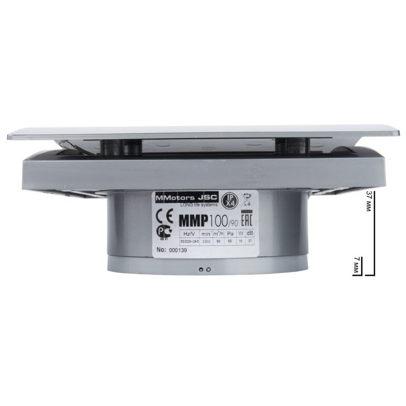 Вытяжной тонкий вентилятор для ванн ММ-Р 01 пластик овал 90 м³/час с обратным клапаном хром