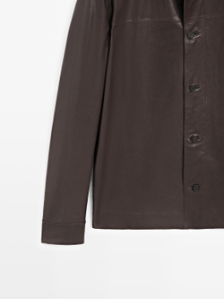 Massimo Dutti Рубашка-куртка из кожи наппа, коричневый