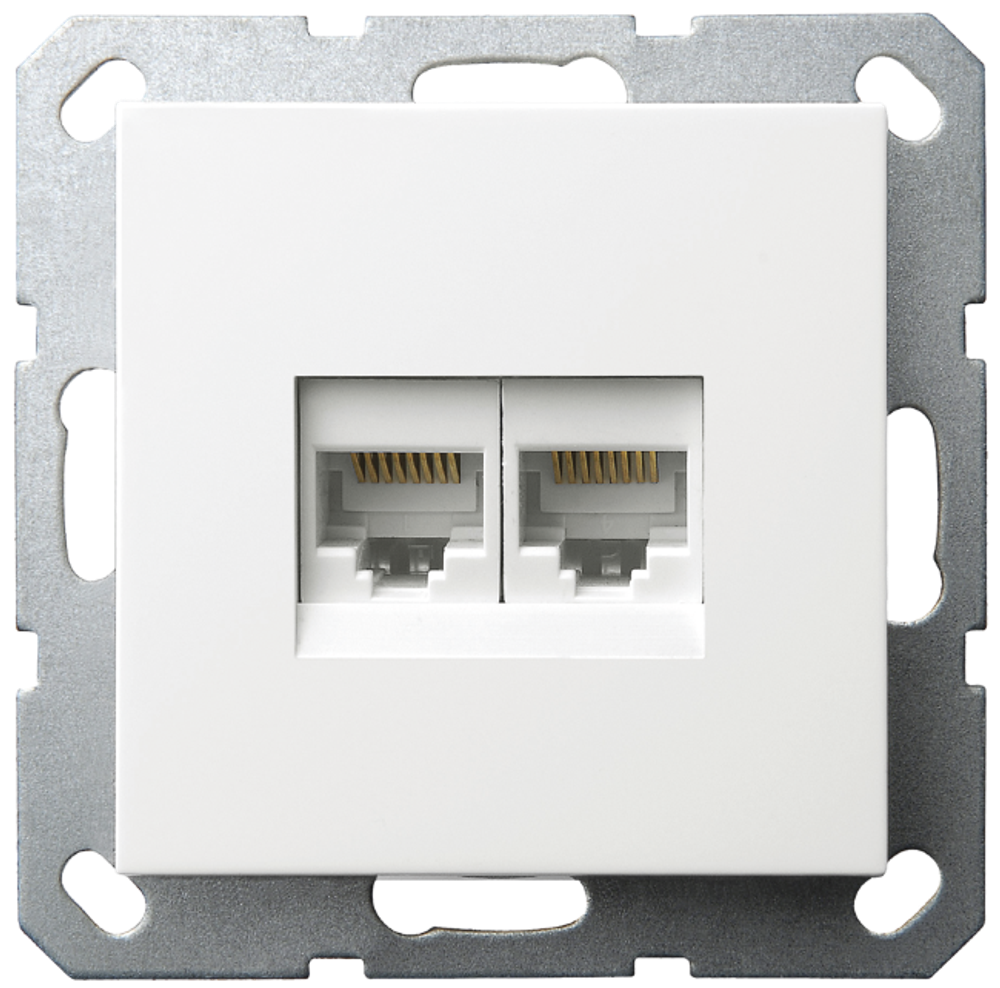 Интернет-розетка RJ45 двойная с накладкой, цвет белый глянцевый