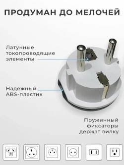 Универсальный адаптер-переходник с китайской вилки на российскую или евровилку, стильный чёрно-белый дизайн, компактный сетевой аксессуар для путешествий и дома