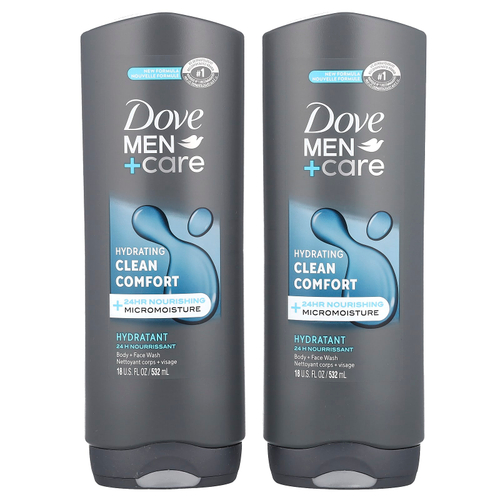 Dove, Men+Care, Clean Comfort, гель для душа, гель для душа, 2 шт. в упаковке, 532 мл (18 жидк. унций)