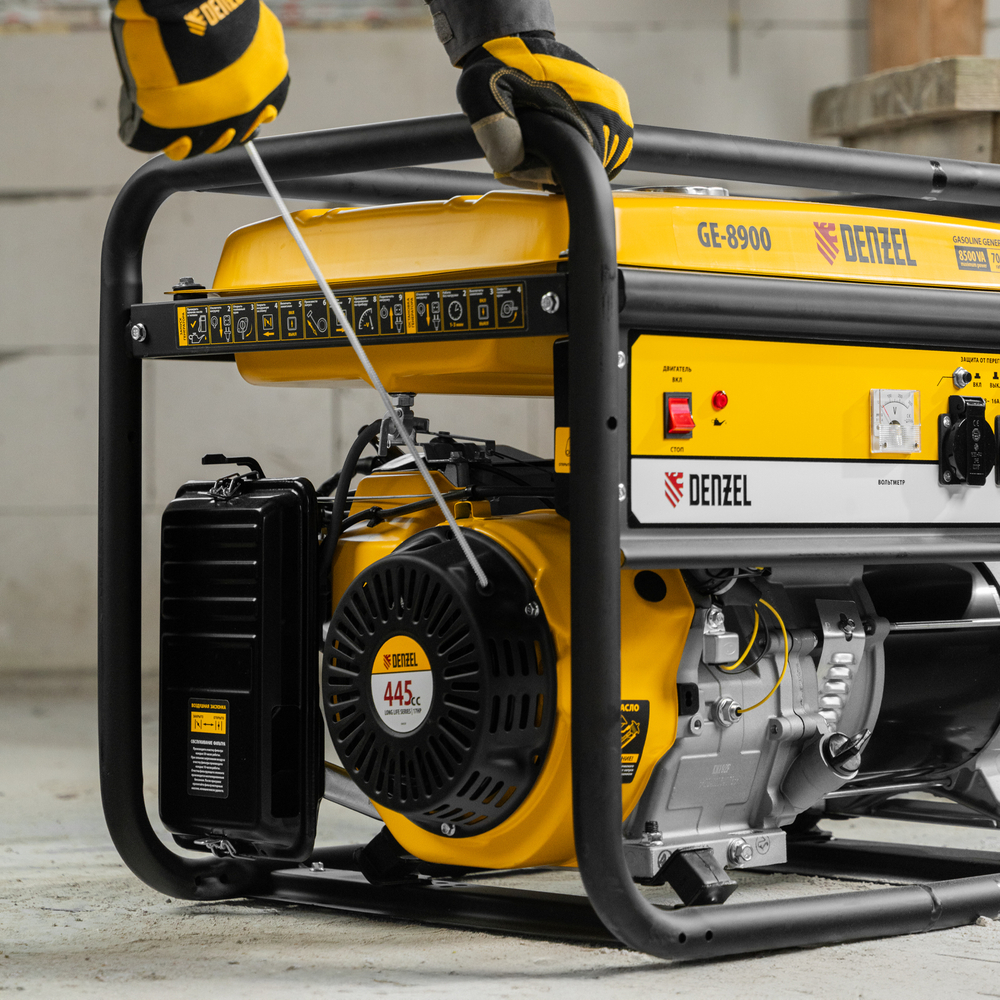 Генератор бензиновый GE 8900, 8.5 кВт, 220 В/50 Гц, 25 л, ручной старт Denzel