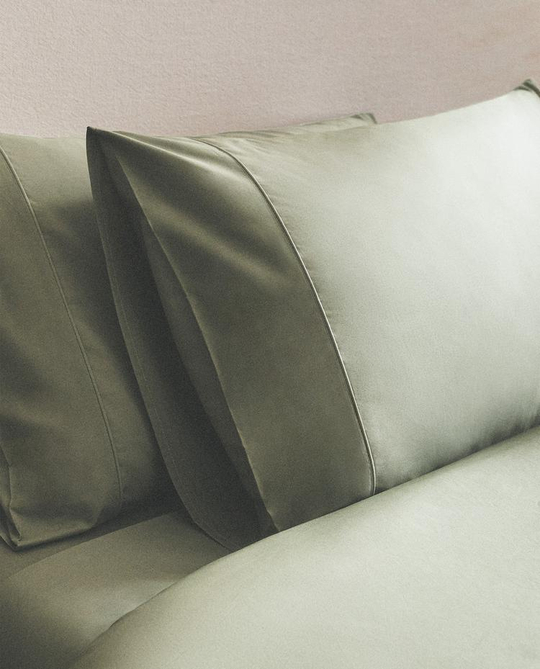 ZARA HOME НАВОЛОЧКА ИЗ ХЛОПКА ПЕРКАЛЬ (300 НИТЕЙ), СВЕТЛО-ЗЕЛЕНЫЙ