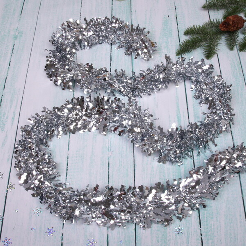 Мишура 2 м 9 см «Яркая змейка», Серебро