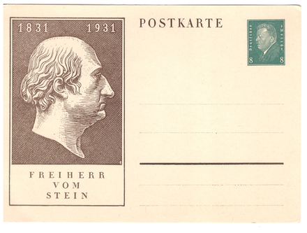 Почтовая карточка Германия Freiherr vom Stein 1831 - 1931