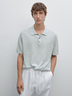 Massimo Dutti Поло из 100% льна, небесно-голубой