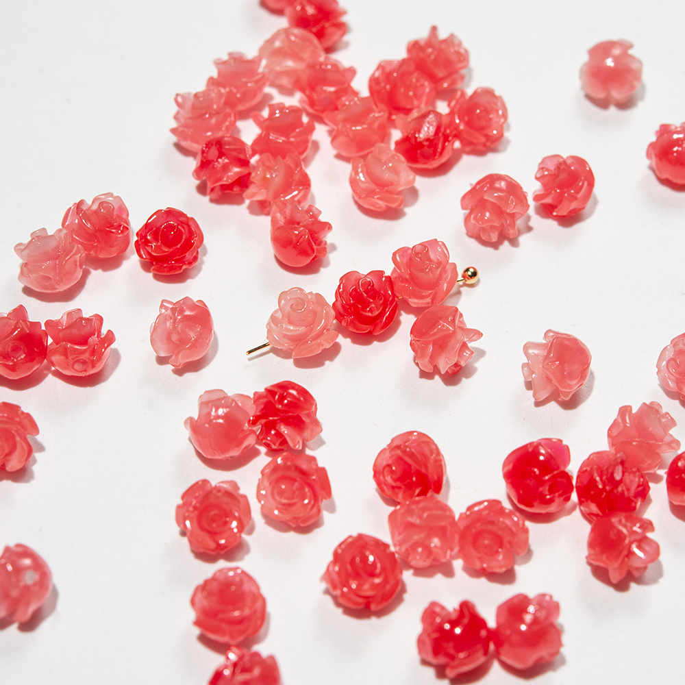 Подвеска резная "Роза", 6,5мм, поперечное отверстие, коралловая пудра