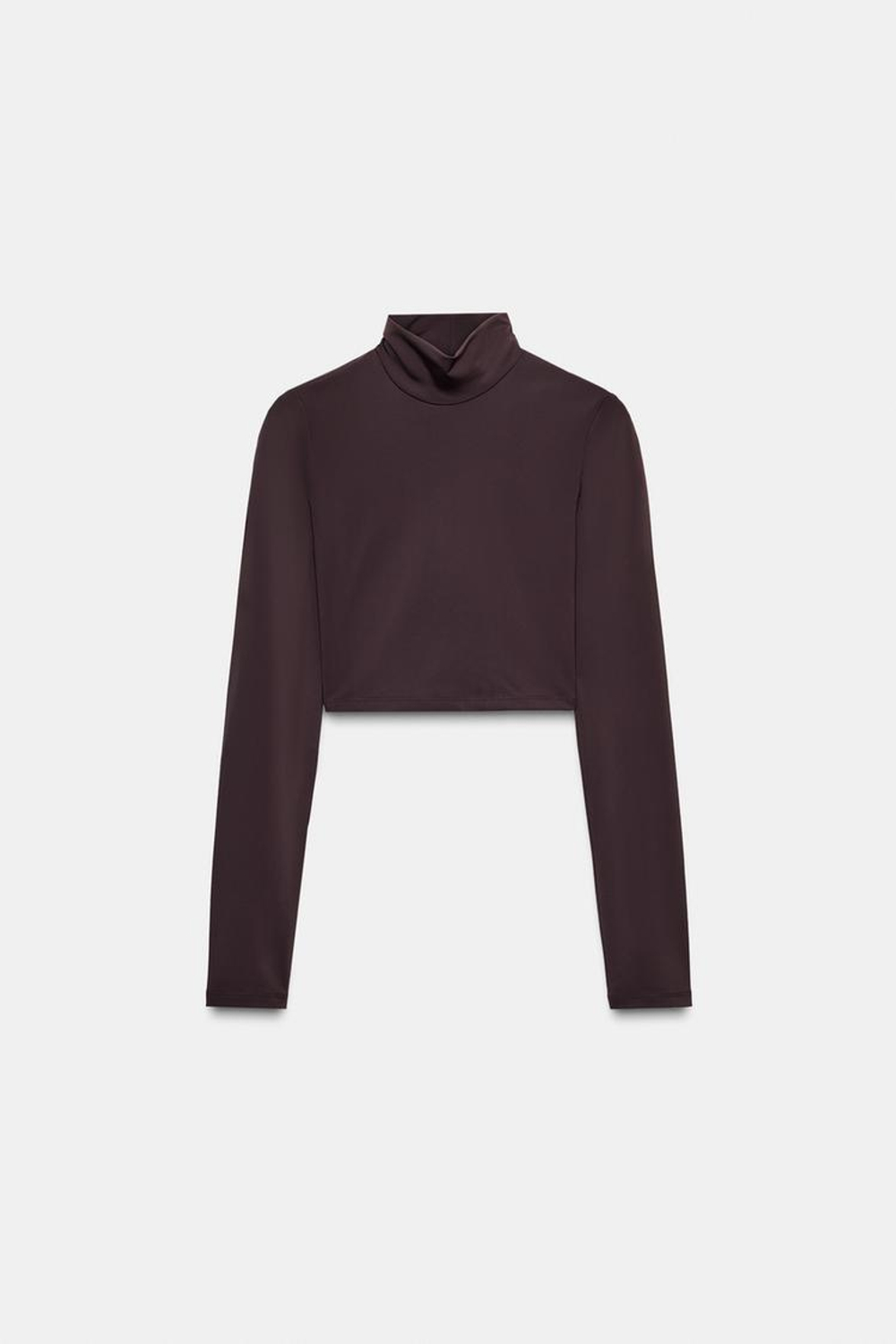 ZARA УКОРОЧЕННАЯ ФУТБОЛКА ИЗ ПОЛИАМИДА, КОРИЧНЕВЫЙ