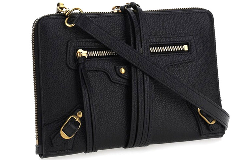 Balenciaga Cow Leather Makeup Bag Clutch Toiletry Bag Women"s Black