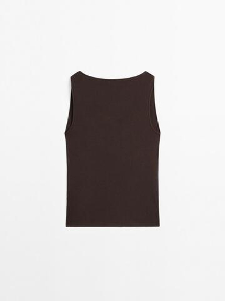 Massimo Dutti Топ с открытыми плечами, коричневый