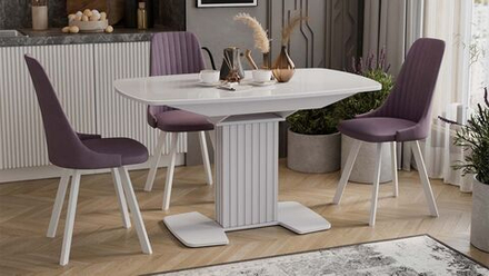 Стол кухонный обеденный раздвижной Белый глянец/Стекло глянцевое белое 130(162)х80х75 см