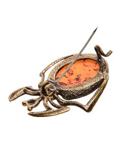 AM-2633 Брошь «Паук Хелицер» (латунь, янтарь)