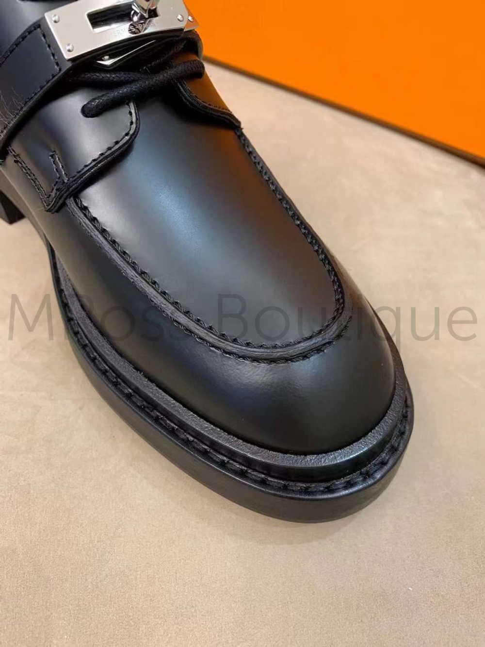 Женские лоферы Hermes First кожаные в черном цвете