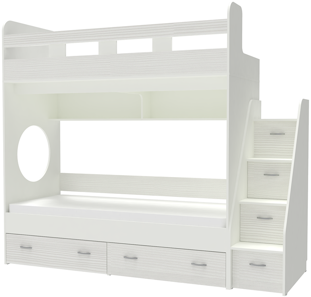 Трехъярусная кровать КарИВи Юниор  Белый  Белое Дерево