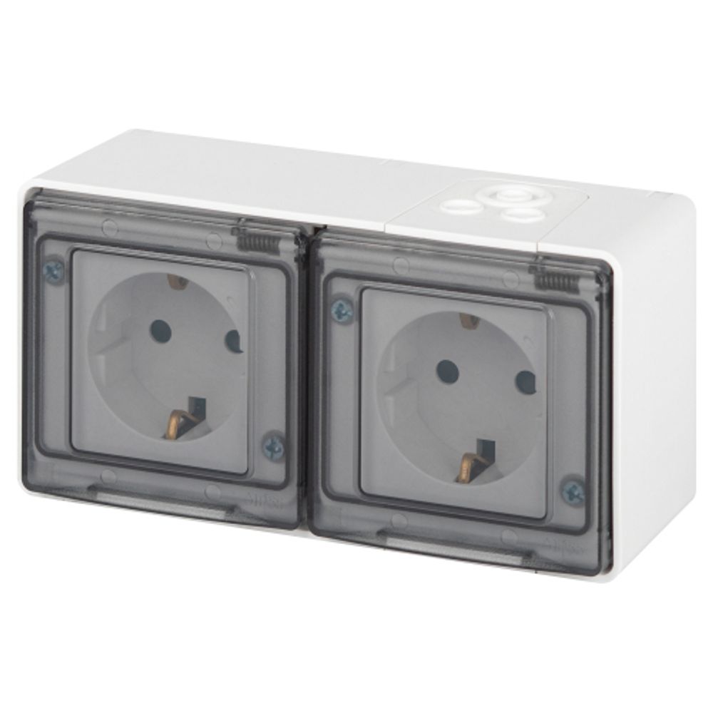 Розетка ЭРА Эксперт 11-2504-01 2х2P+E гориз. IP55, шторки, 16A-250В, ОУ, белый
